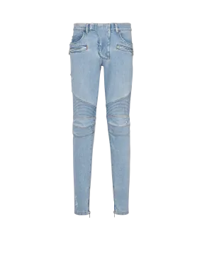 Jeans biker in denim blu chiaro 