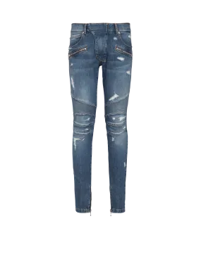 Jeans biker in denim délavé