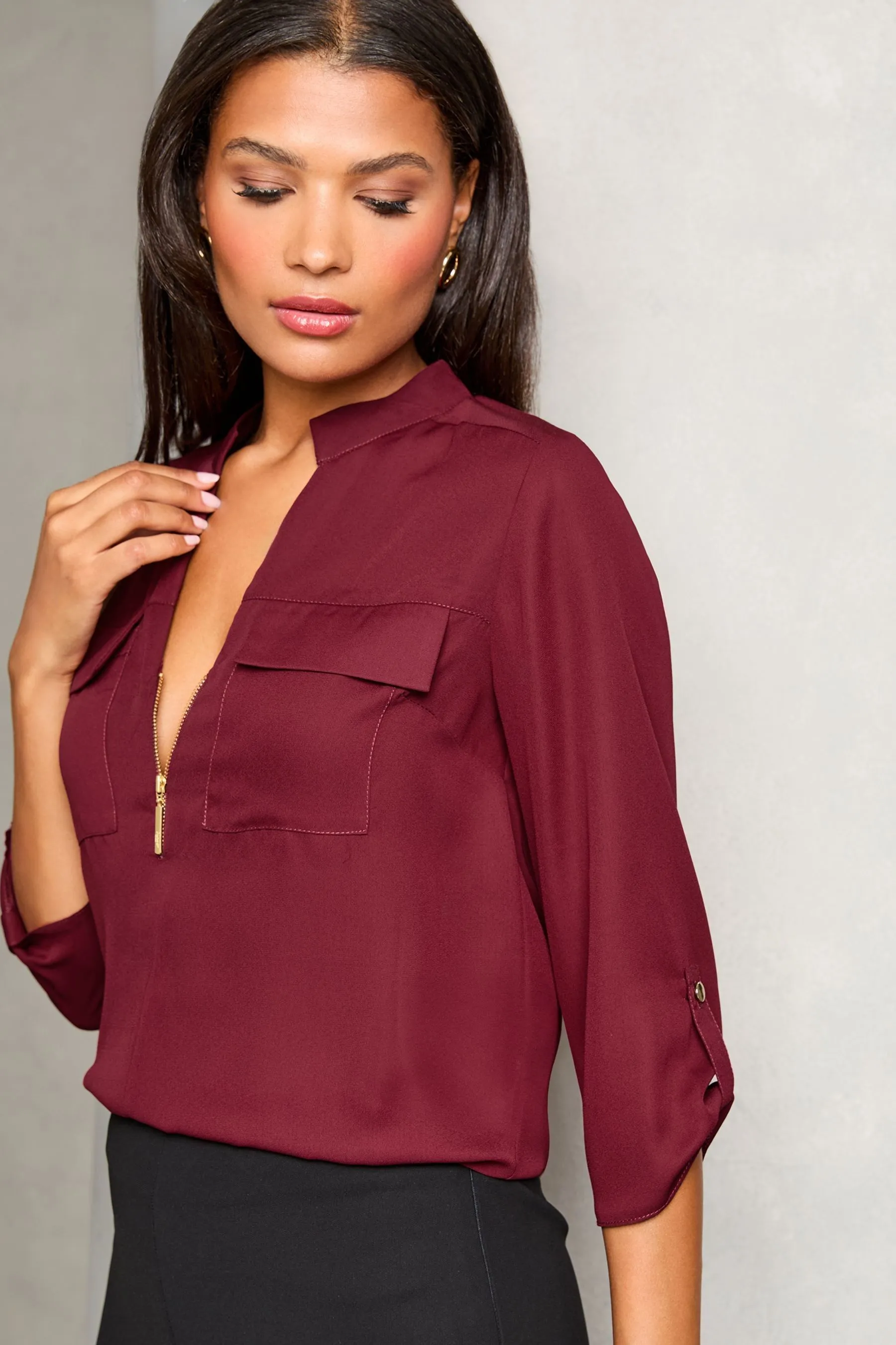 Lipsy - Blusa multitasche con zip sul davanti    